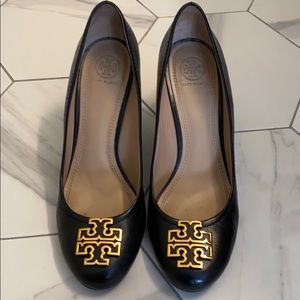 Tory Burch Black Chelsea Logo Wedges